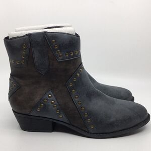 NWOT Jolimall gray boho style patchwork and studded ankle boots size 10